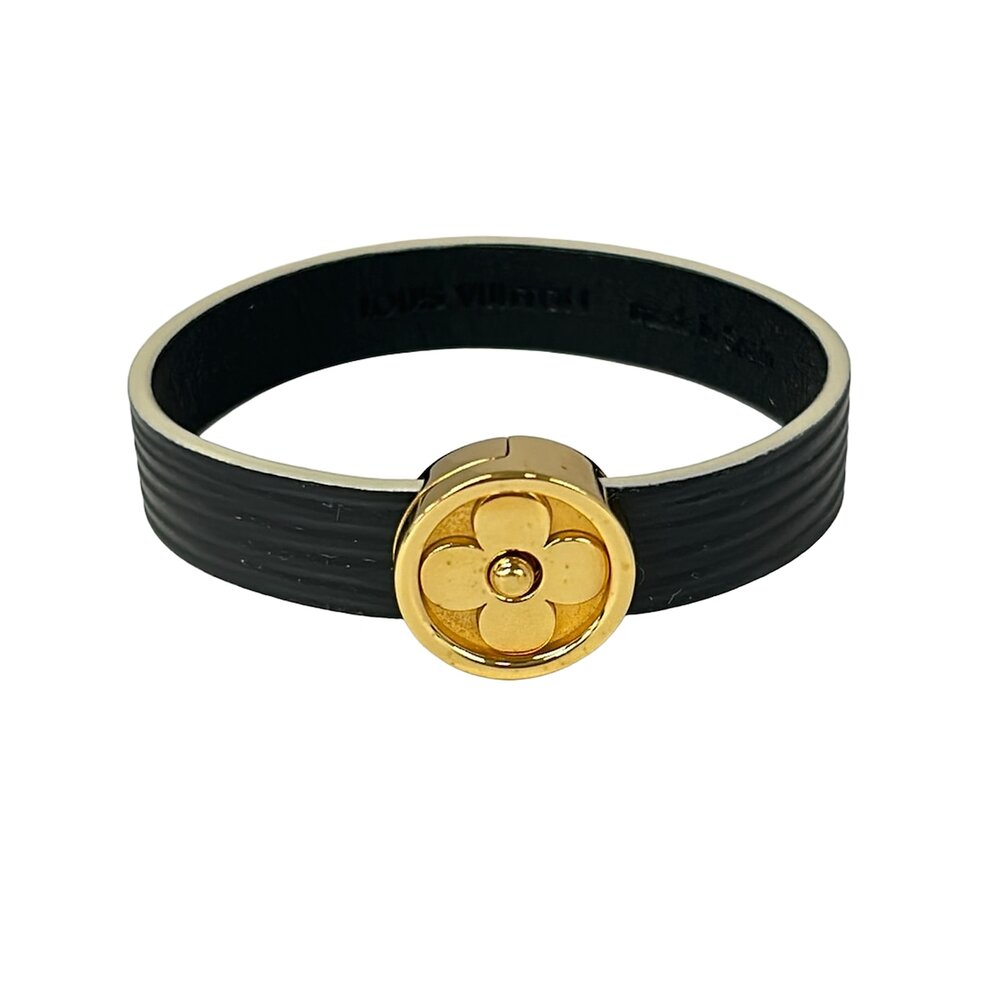 Louis Vuitton Brass Leaf Action Bracelet M6532 Black Gold Epi Leather Hardware